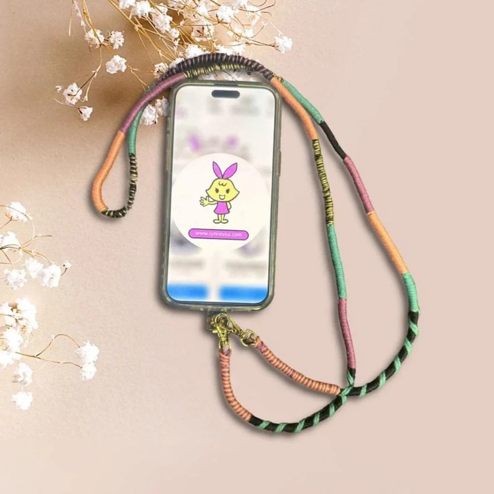 Colorful Multicolor HANDMADE Phone lanyard with phone patch